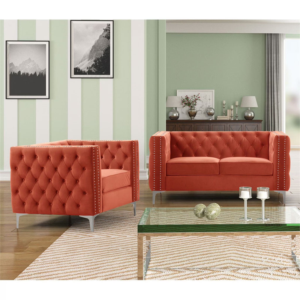 Orange Velvet Loveseat and Chair Set Z45085