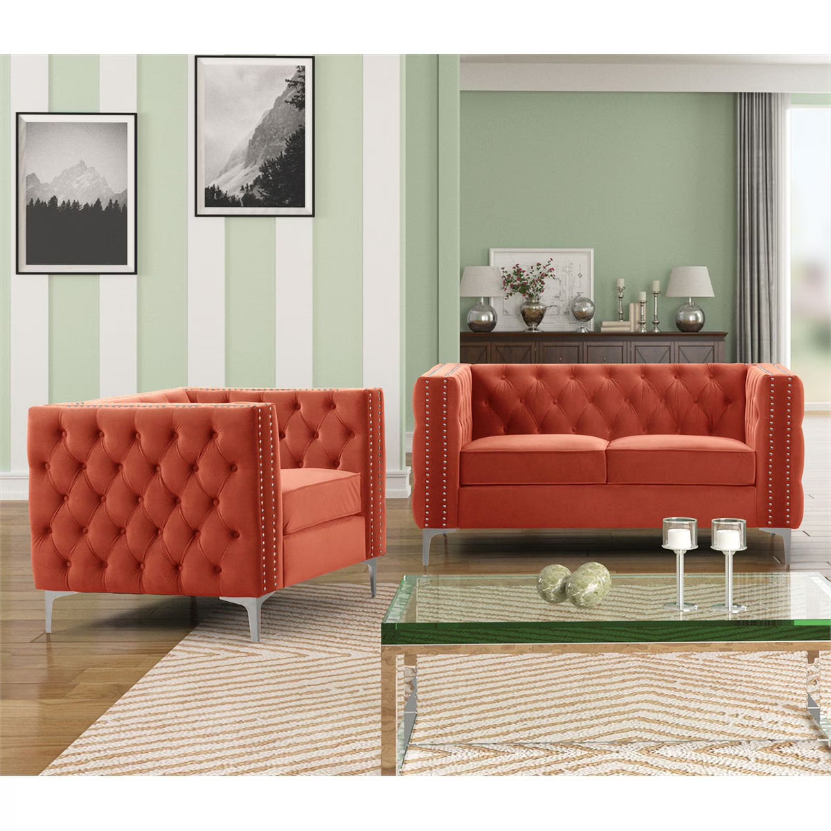 Orange Velvet Loveseat and Chair Set Z45085