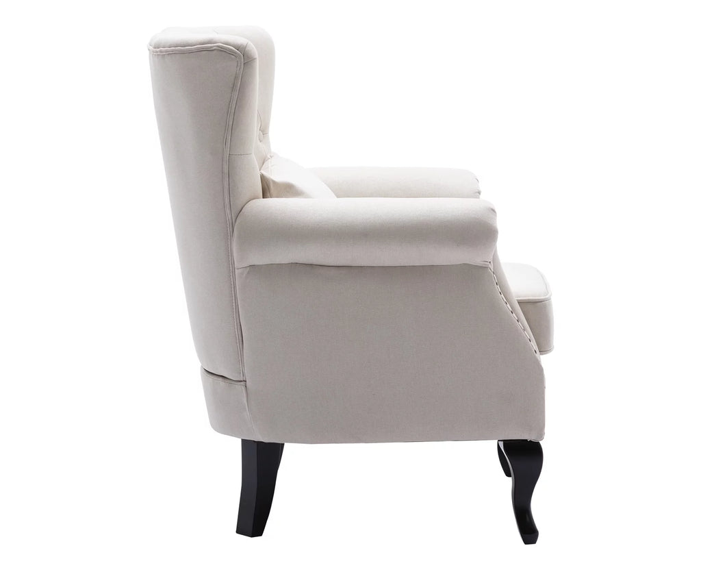 Beige Linen Tufted Accent Chair with Pillow N9360