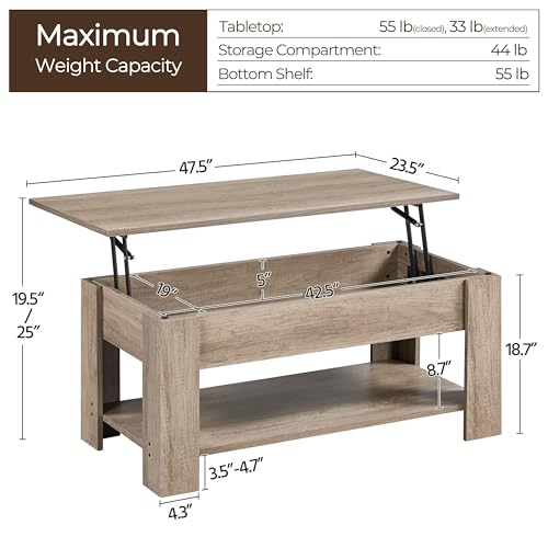 Lift Top Coffee Table with Hidden Compartment and Storage Shelf W175523