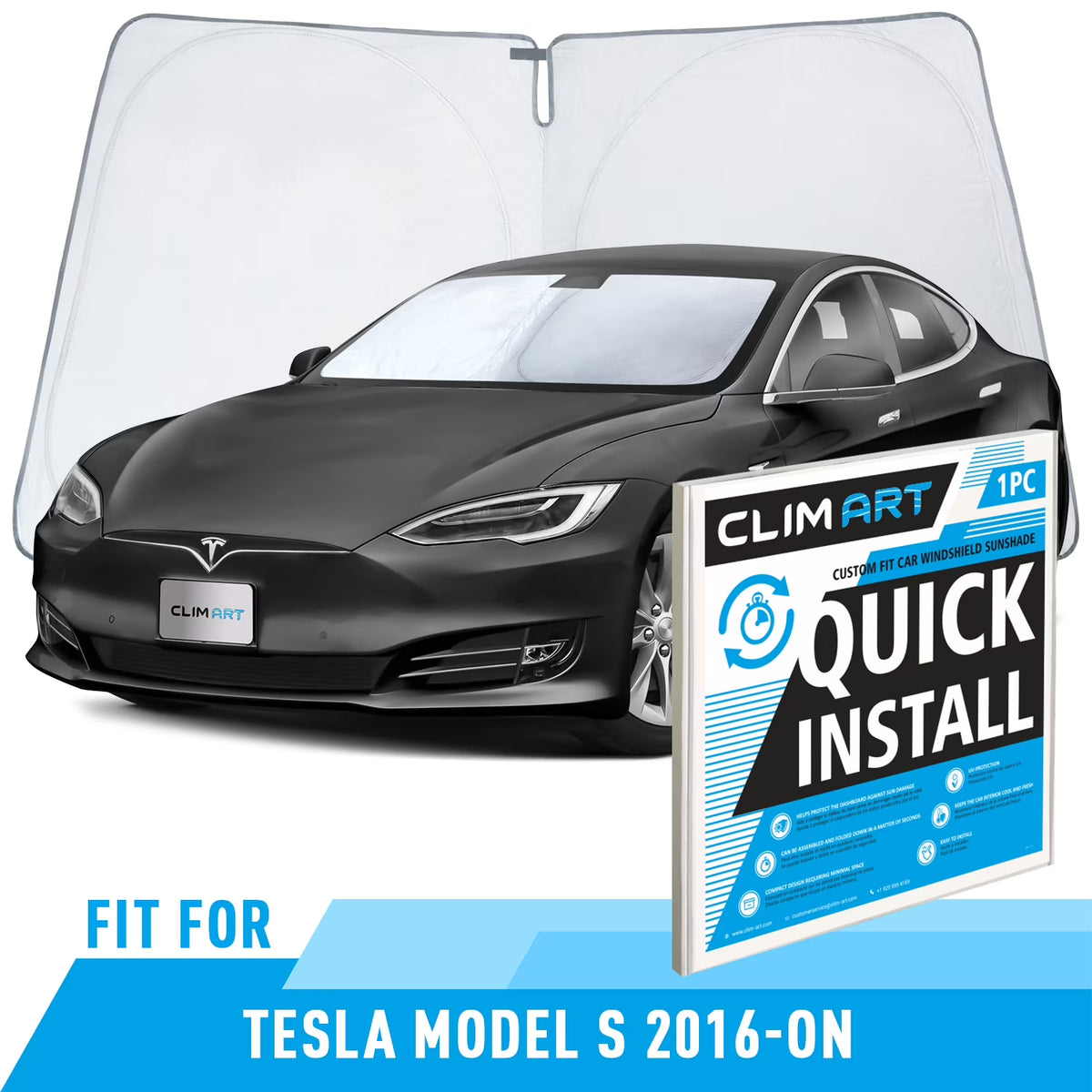 Windshield Sun Shade for Tesla S 2016-2024, Custom-Fit Foldable Car Sun Shade P996