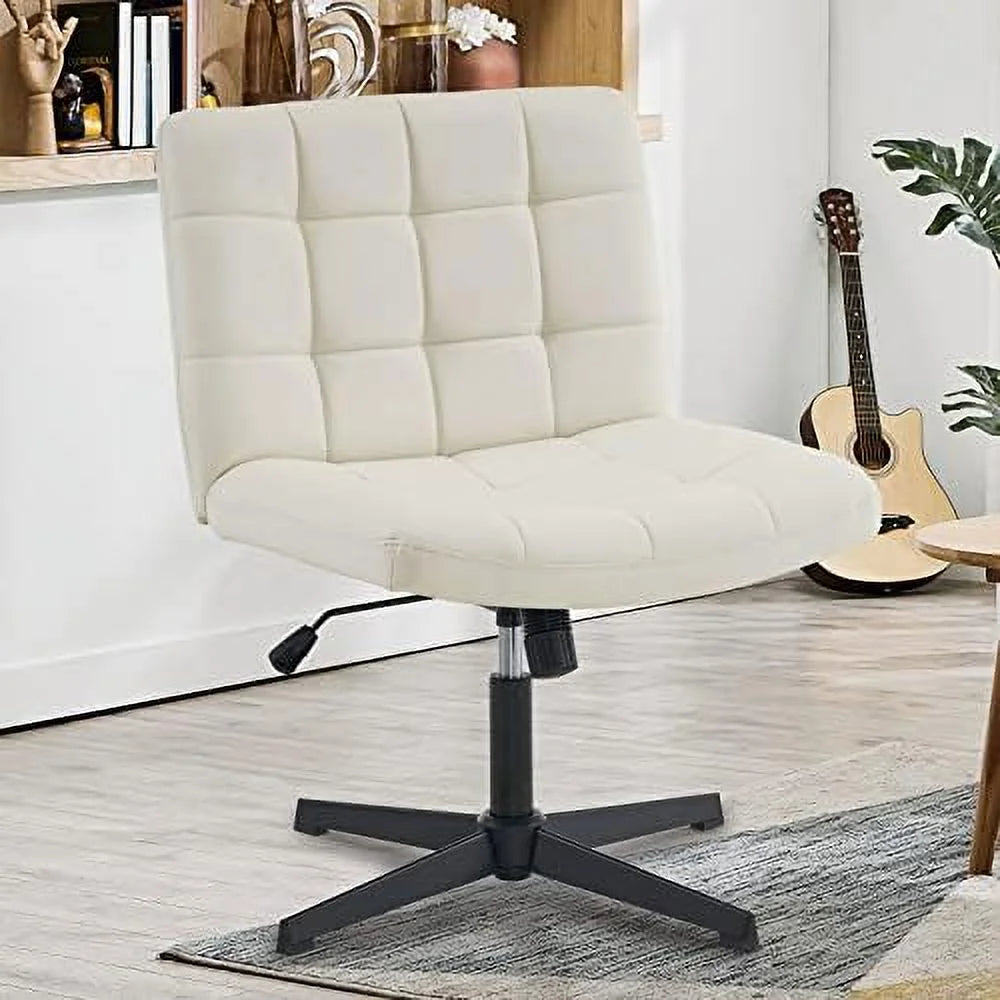 Beige Armless Wide Seat Height Adjustable Swivel Desk Chair A471146