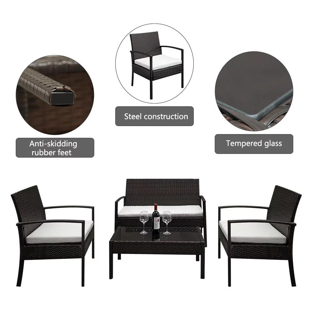 4 PCs Outdoor Wicker Conversation Set with Tempered Glass Coffee Table S803