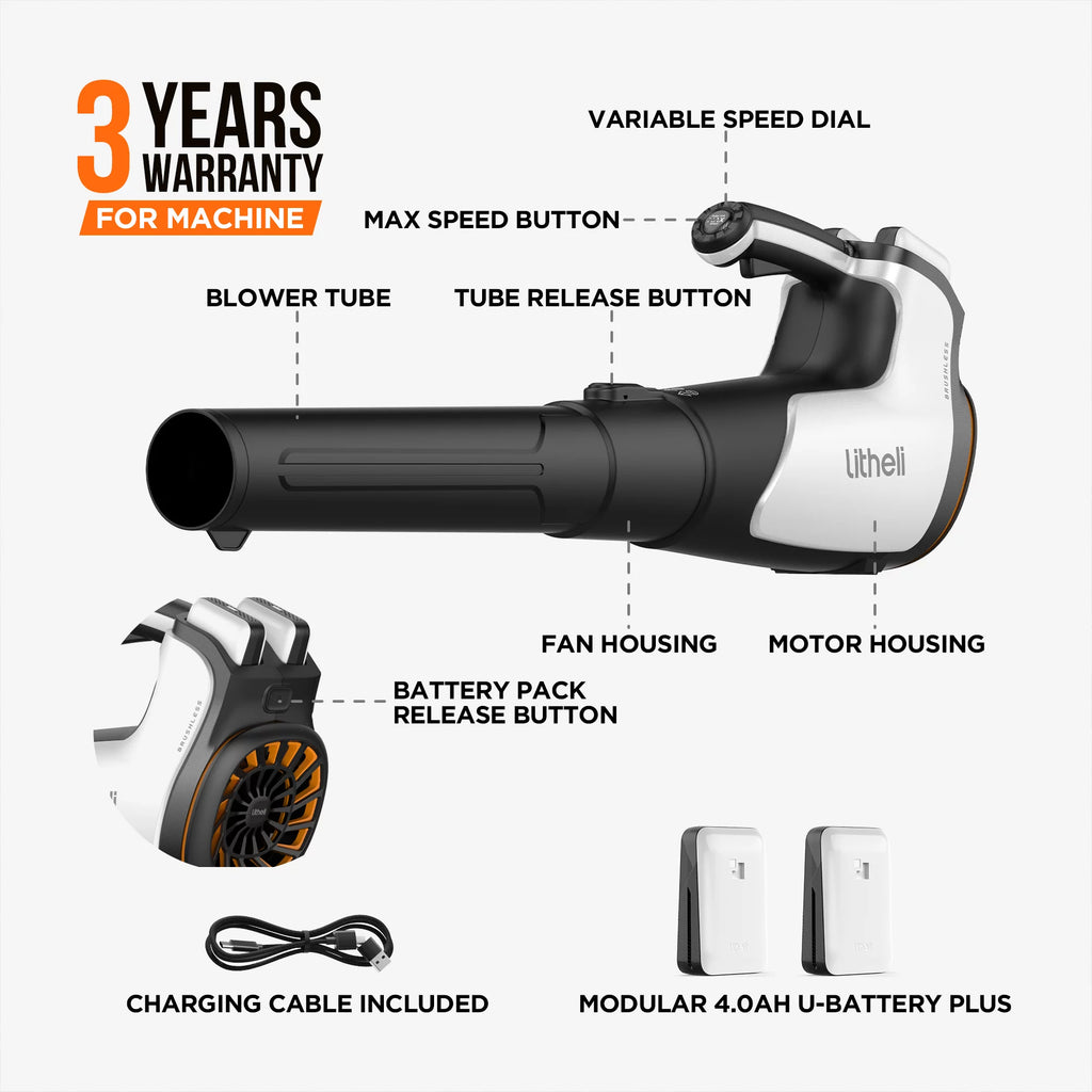 2x20V 560CFM Brushless Electric Leaf Blower with 4.0Ah Battery Y561080