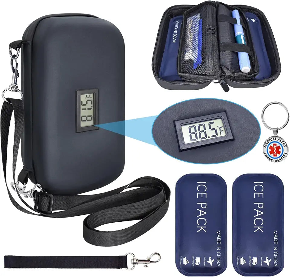 Portable Insulated Diabetic Medication Cooler Bag with Thermometer Black S8975
