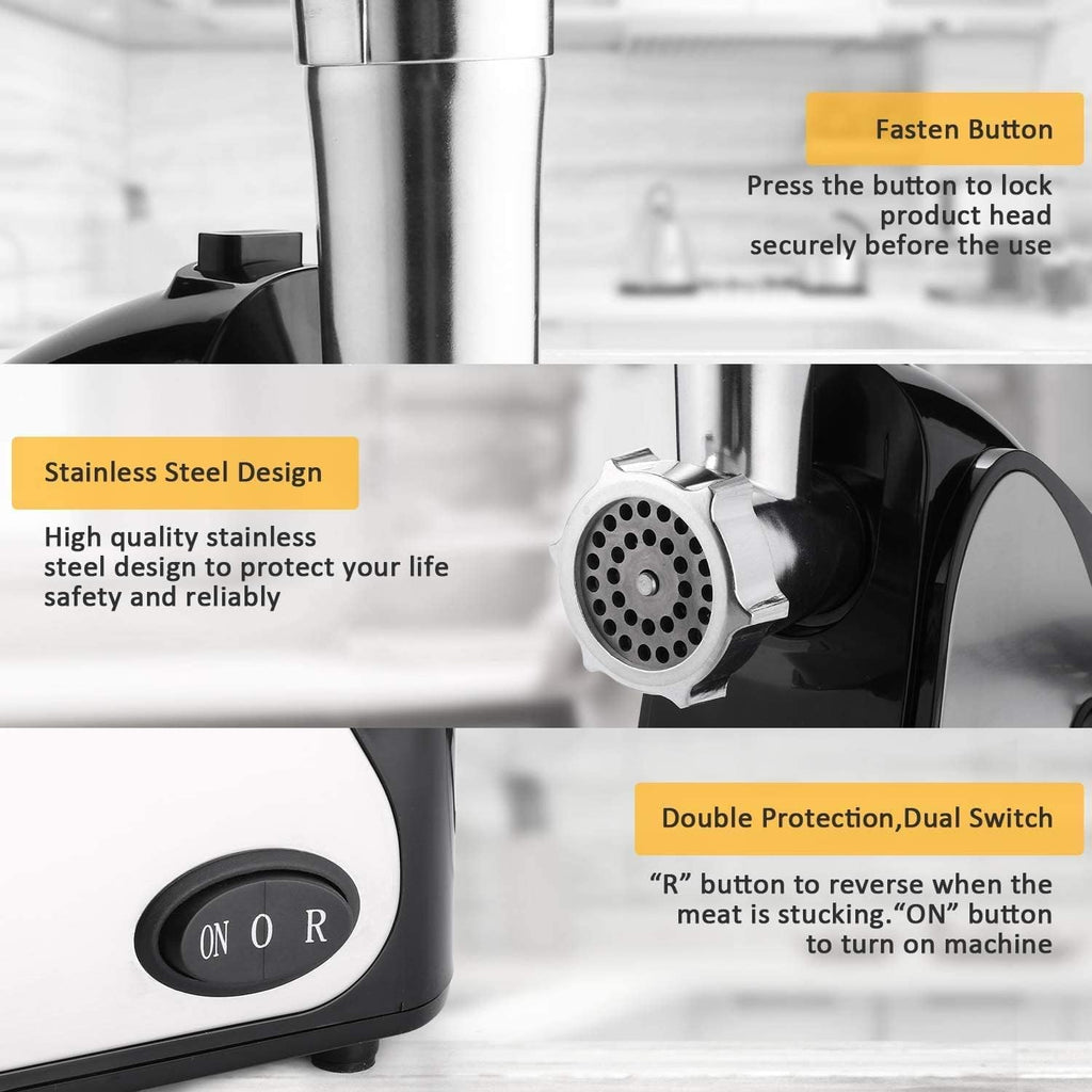 Stainless Steel Electric Meat Grinder with 3 Grinding Plates and Sausage Stuffing Tubes S359