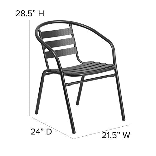 Rectangular Metal Patio Table & Chairs Set with Tempered Glass Top and 4 Black Aluminum Stacking Chairs Z147193