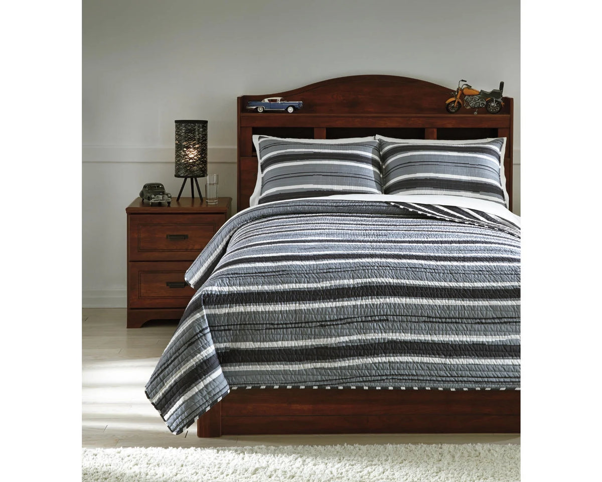 3-Piece Full Coverlet Set Gray/Cream C38936