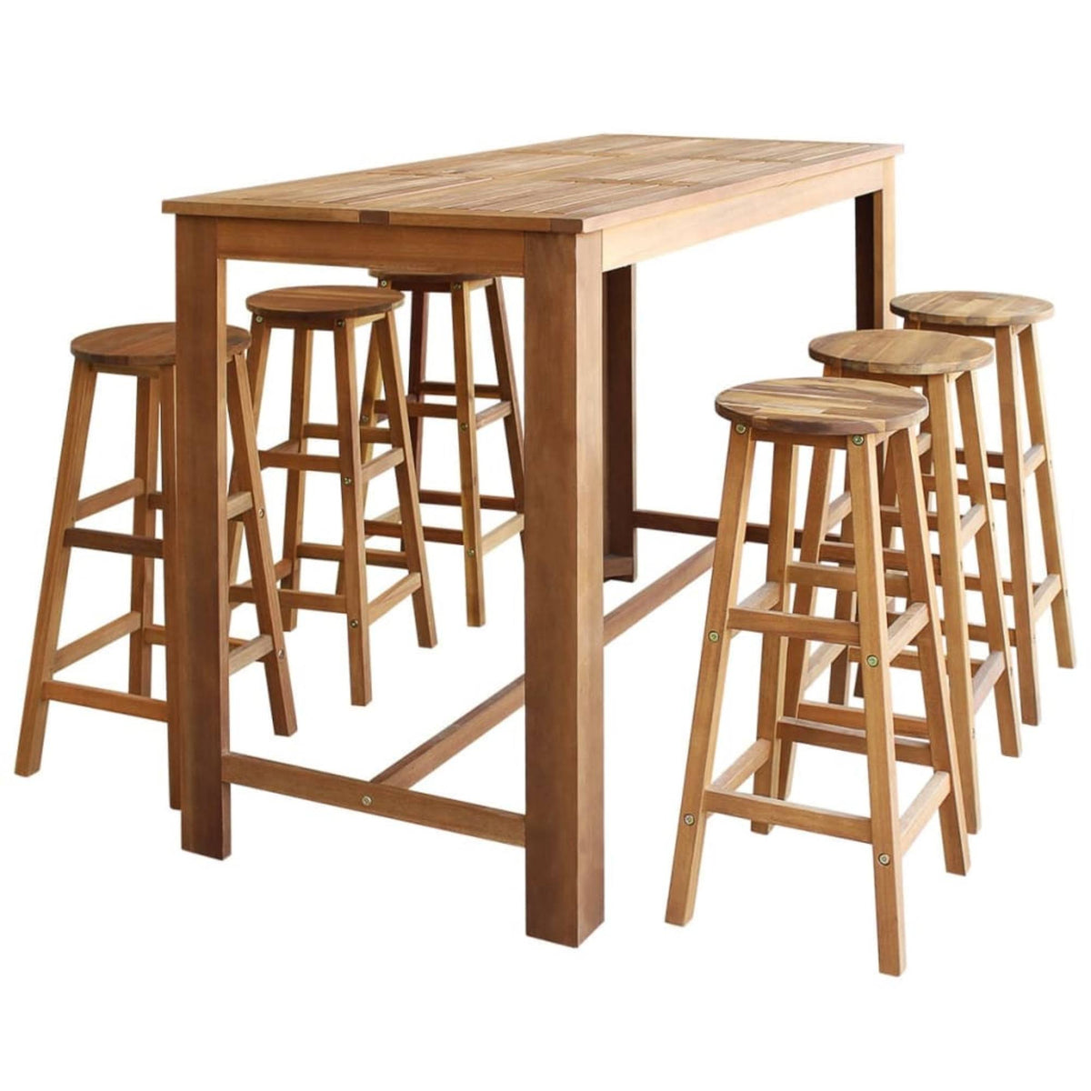 7 Pieces Solid Acacia Wood Bar Table and Stool Set P7838