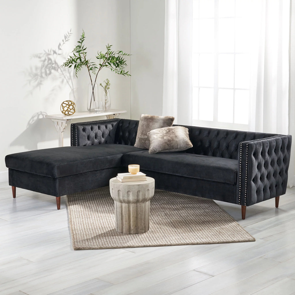 Black Velvet Sectional Sofa with Storage Chaise Q272449