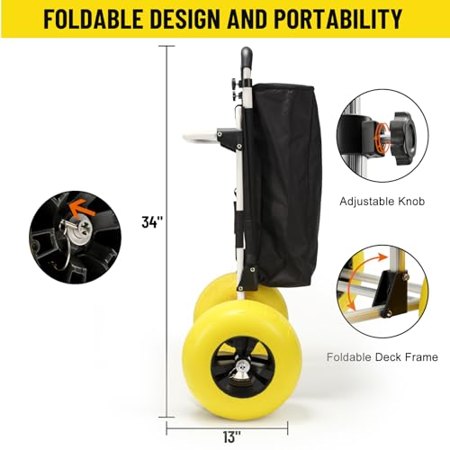 Folding Beach Fishing Cart with Big Balloon Wheels and Storage Bag Z640