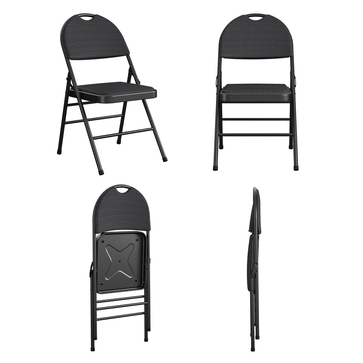 Black Fabric Padded Metal Folding Chair 4-Pack R1131
