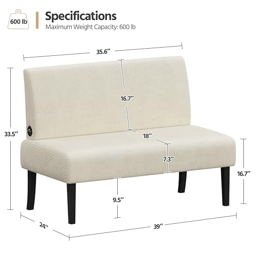 Beige Corduroy Armless Loveseat Futon I193