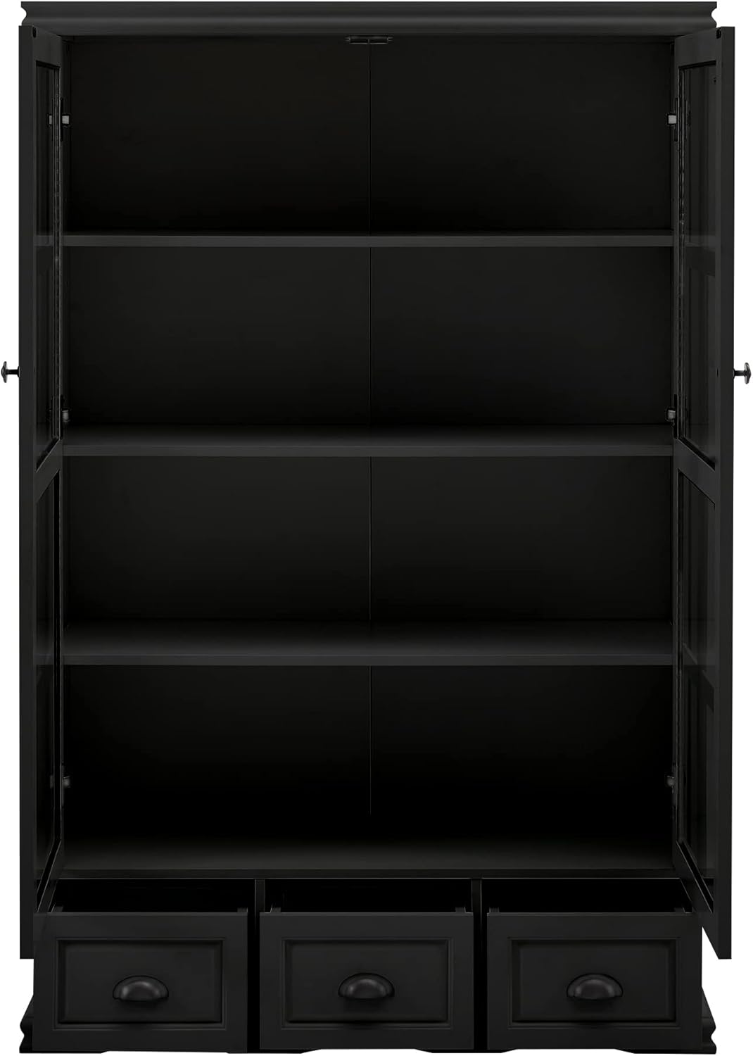 Black Storage Cabinet with Tempered Glass Doors and Adjustable Shelf K82175