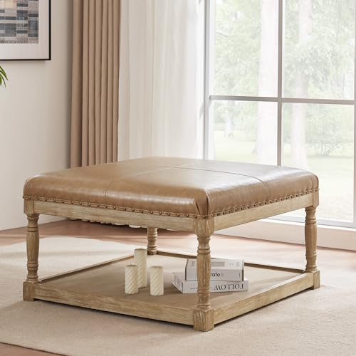 Large Square Ottoman Coffee Table with Storage Shelf Q955783