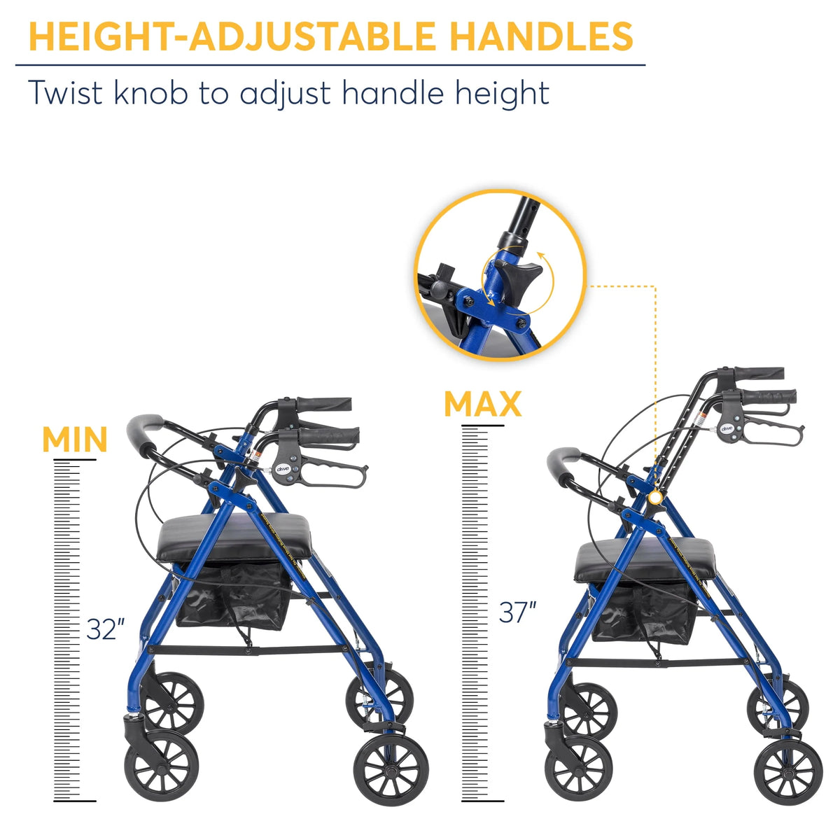 Blue 6 Wheel Rollator Walker with Padded Seat J833