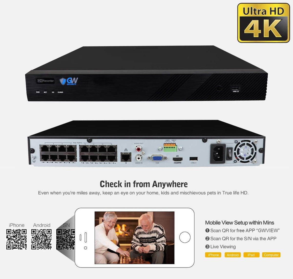 16 Channel 4K 8MP Network NVR 5MP IP Security Camera System with 16 x 1920P PoE Bullet Cameras and 4TB HDD O83489