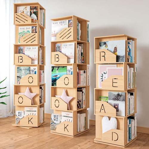 Rotating Wooden Bookshelf 360° Storage Display Rack Corner Bookcase Floor Standing Open Shelves S75463