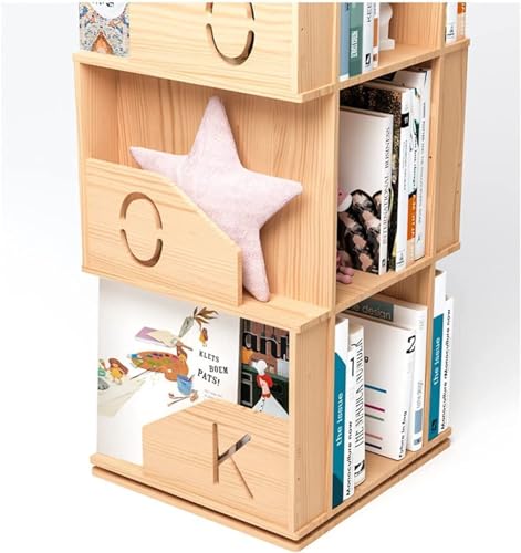 Rotating Wooden Bookshelf 360° Storage Display Rack Corner Bookcase Floor Standing Open Shelves S75463