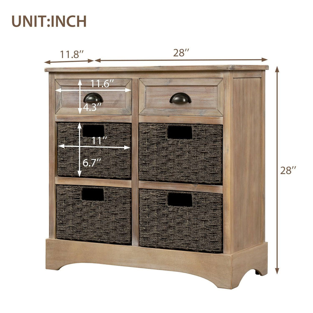 Rustic Storage Cabinet with 2-Drawers and 4 Fabric Basket Dark Brown R5080