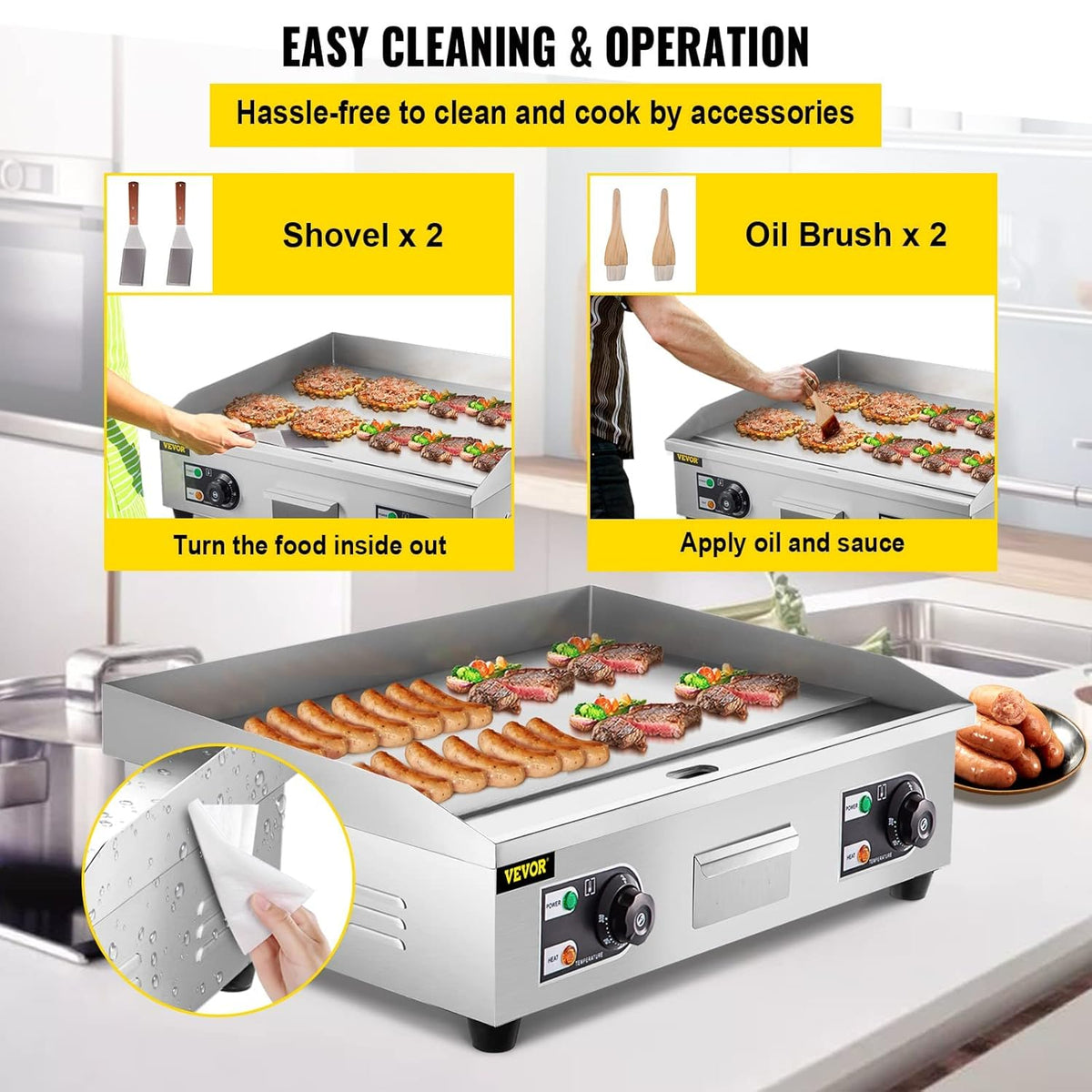 30" 3000W Electric Countertop Griddle Non-Stick Stainless Steel Flat Top Grill B356048