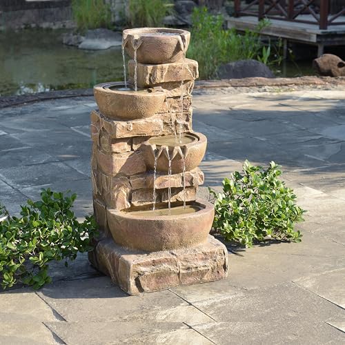 LED Outdoor Water Fountain Stone Gray U36785