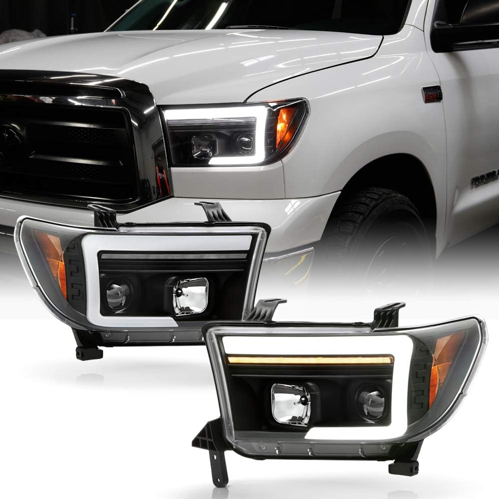Black LED Tube Projector Headlights Pair G8517