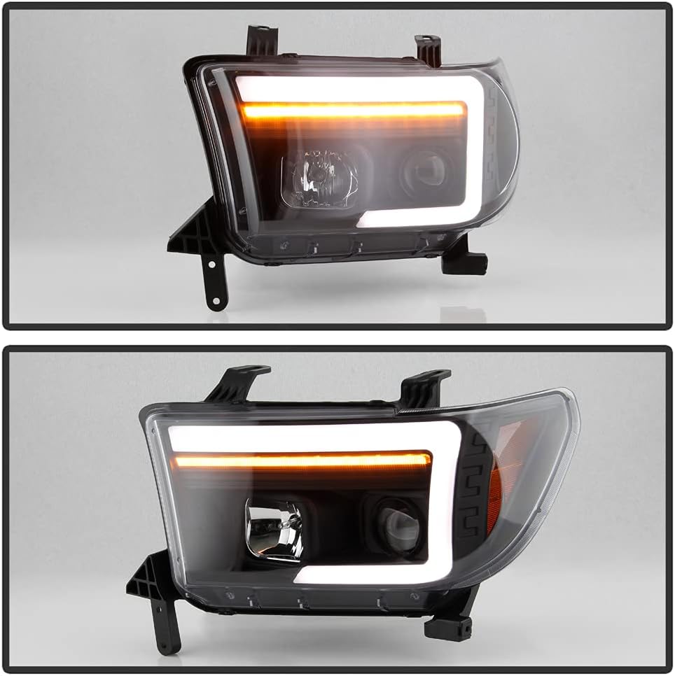 Black LED Tube Projector Headlights Pair G8517