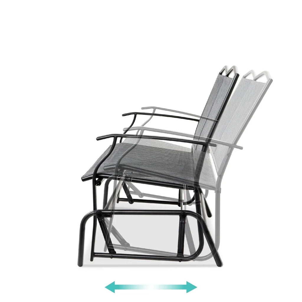 2 Seater Mesh Patio Loveseat Swing Glider with Armrests in Grey T7112