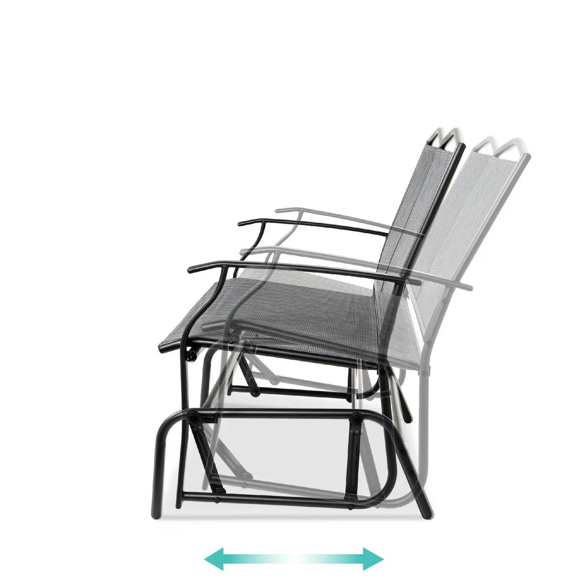 2 Seater Mesh Patio Loveseat Swing Glider with Armrests in Grey T7112