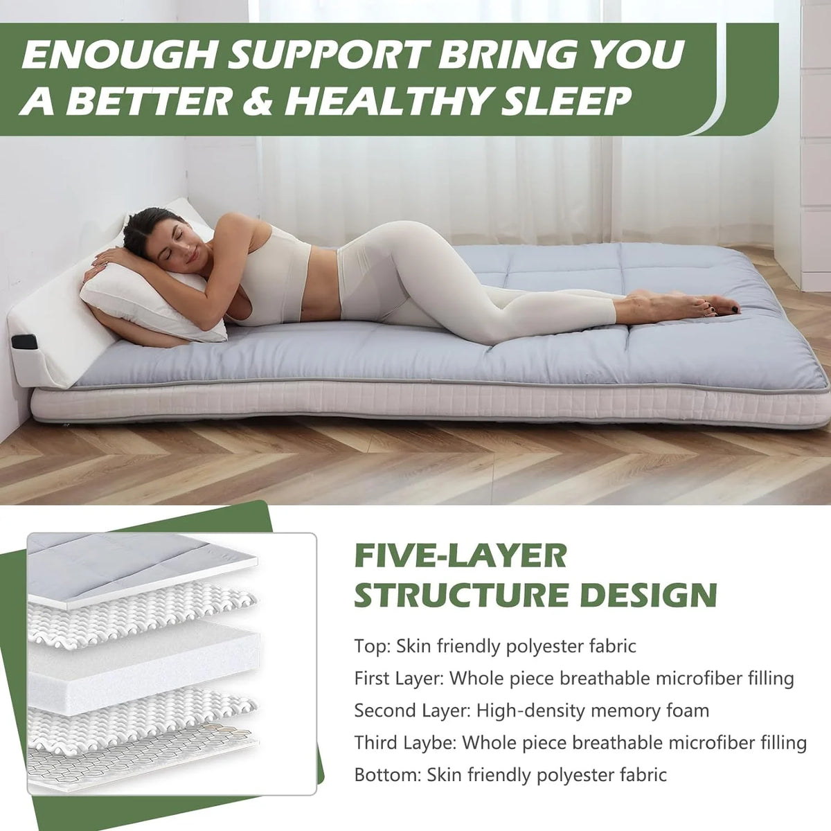Japanese Floor Futon Mattress, Foldable Roll Up Sleeping Pad J465635