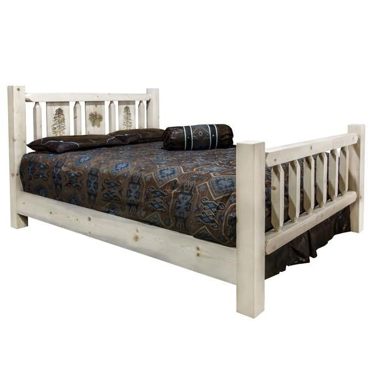 Full Size Bed with Laser Engraved Pine Tree Design C9992