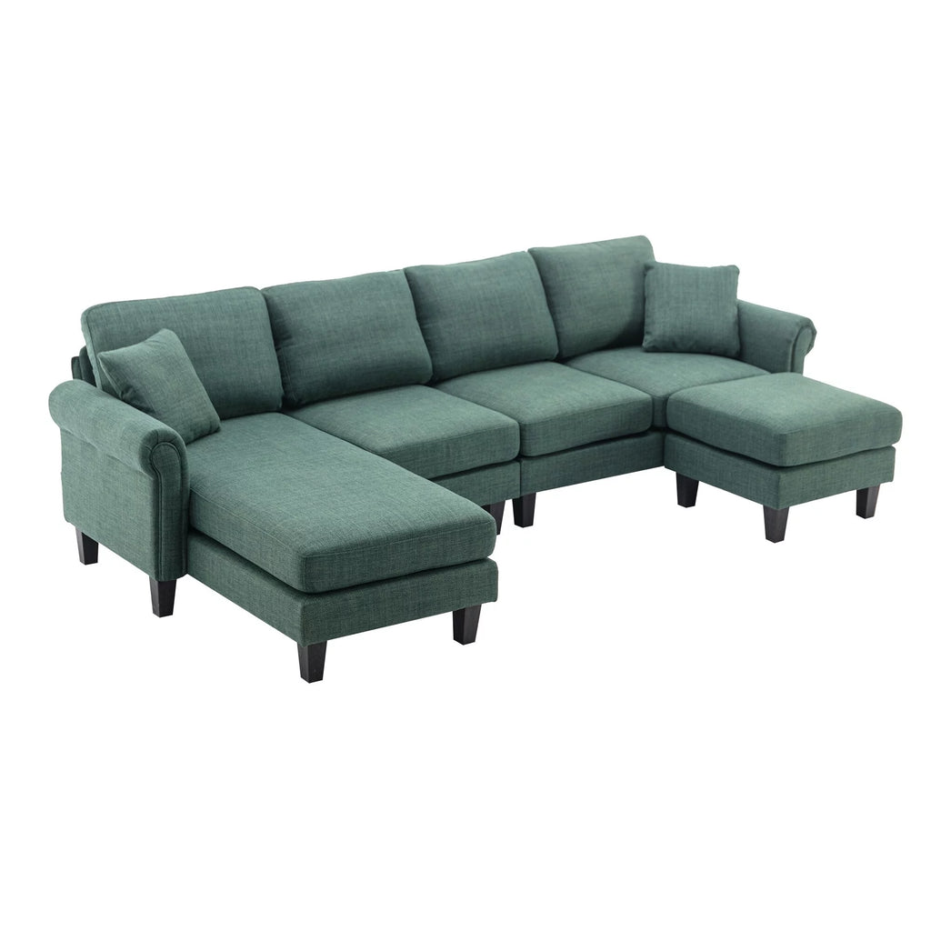 Green Sectional Sofa with Ottoman Q63830