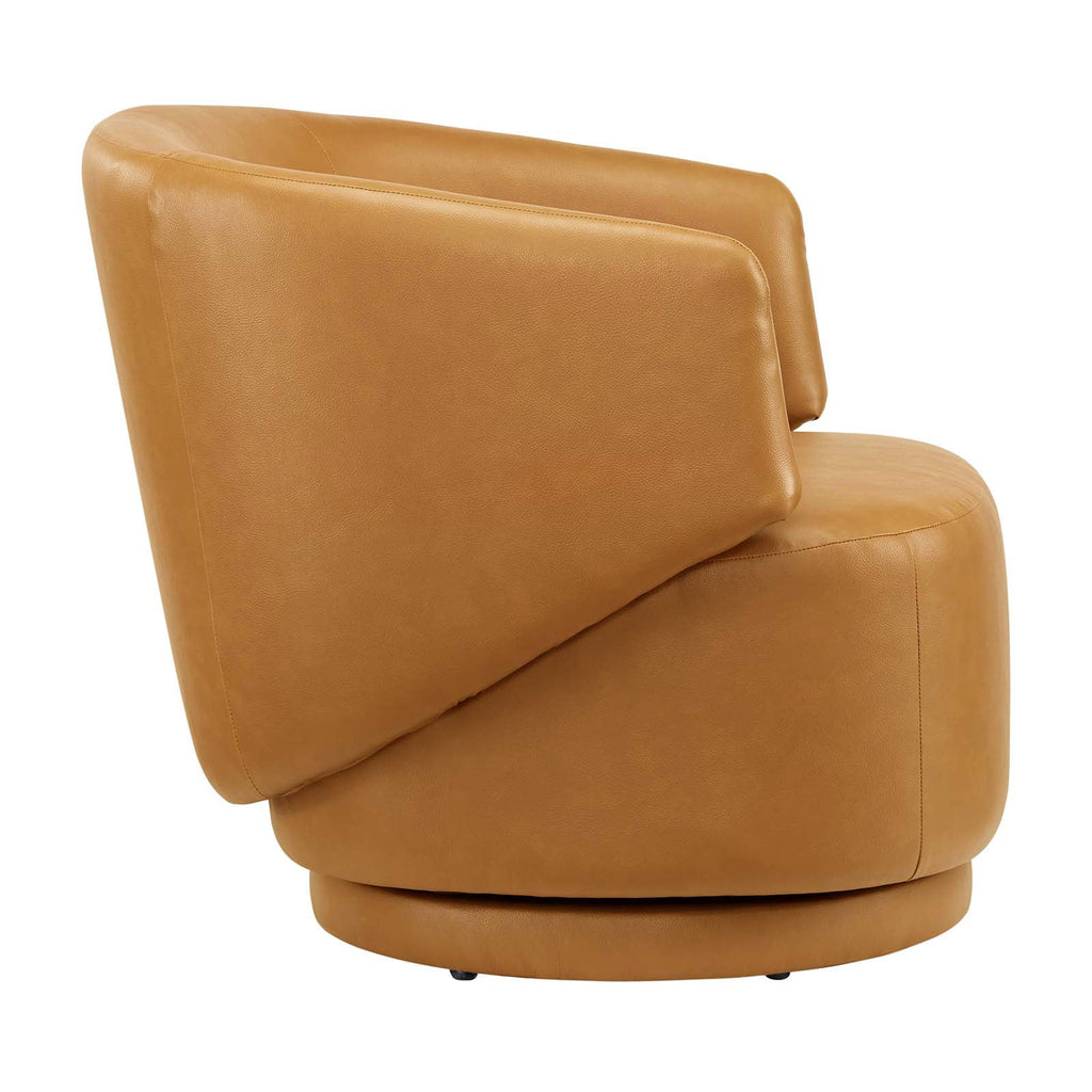 Tan Vegan Leather Fabric and Wood Swivel Chair Z484601