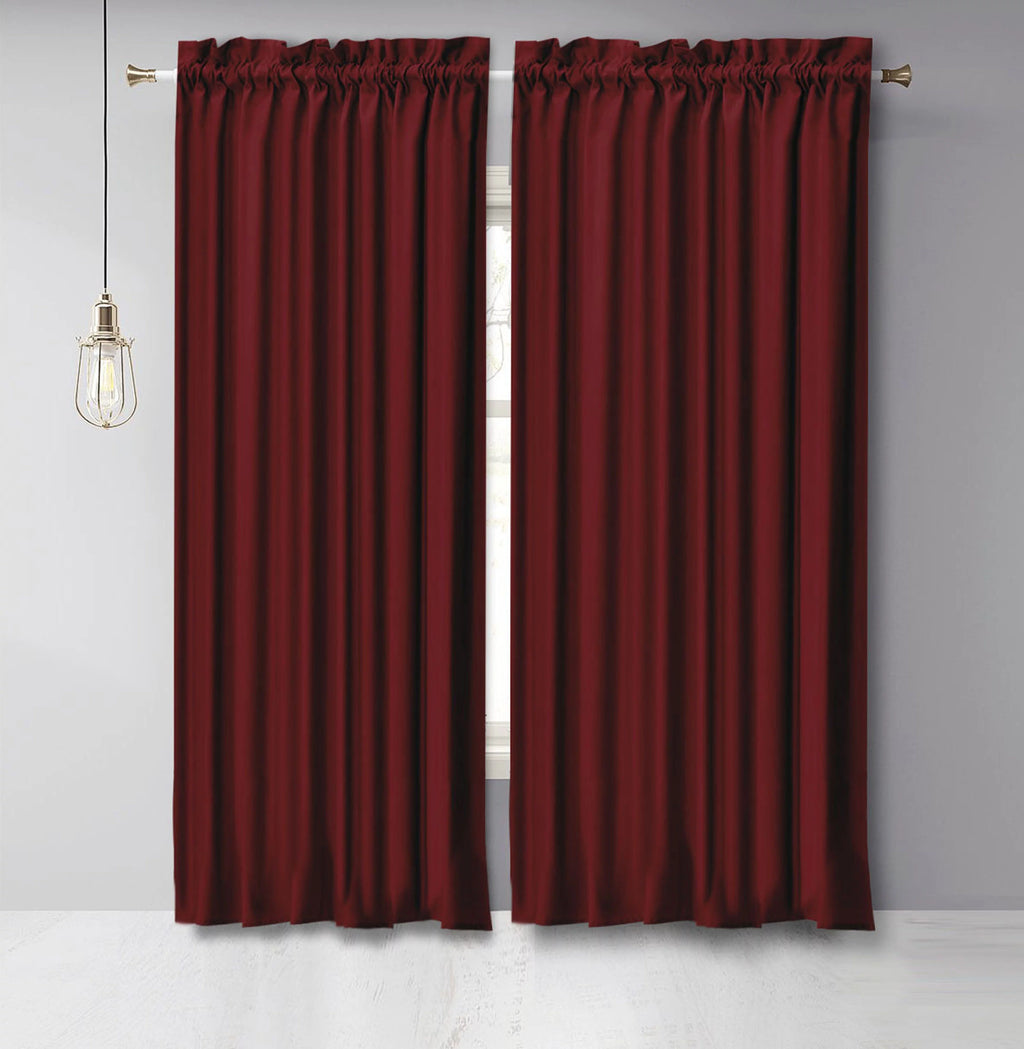 Cotton Slub Maroon 65 Inch Long Rod Pocket Curtains 2 Panels I98627
