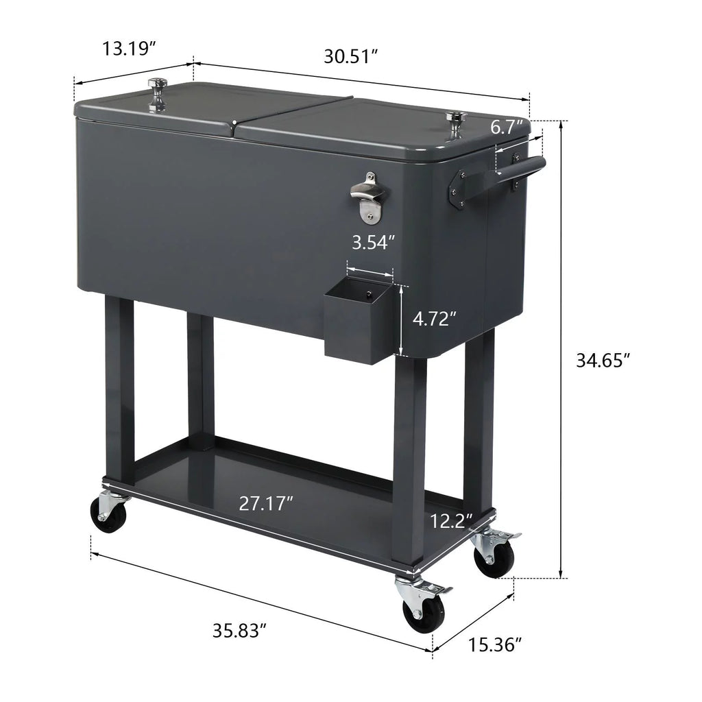 80QT Rolling Cooler Cart with Shelf Gray Q66771