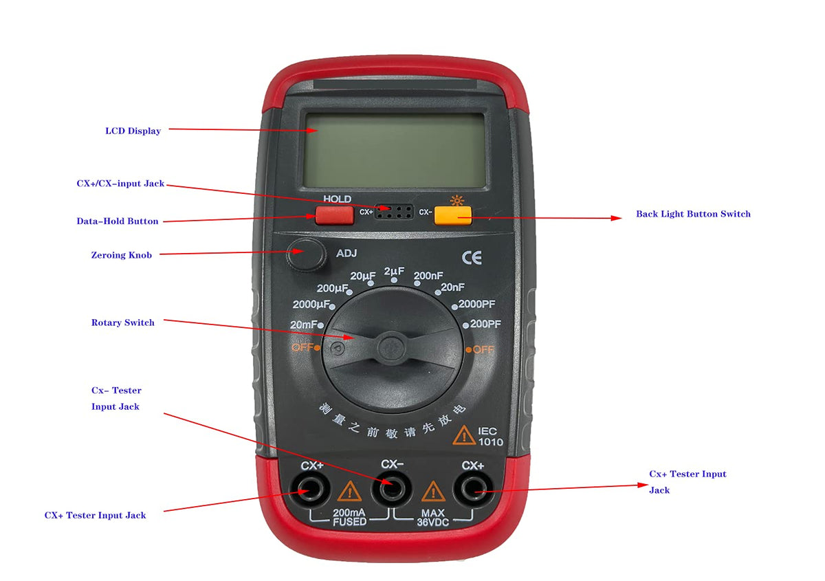 Capacitor Tester Capacitance Meter Handheld Digital with LCD Display, 0.1pF - 20000uF, Pack of 2 Z306046