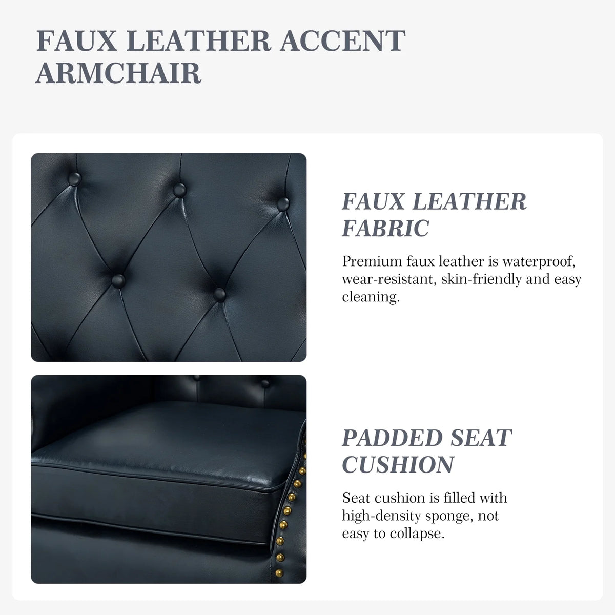 Navy Mid-Century Upholstered Accent Armchair with Wooden Legs U6154