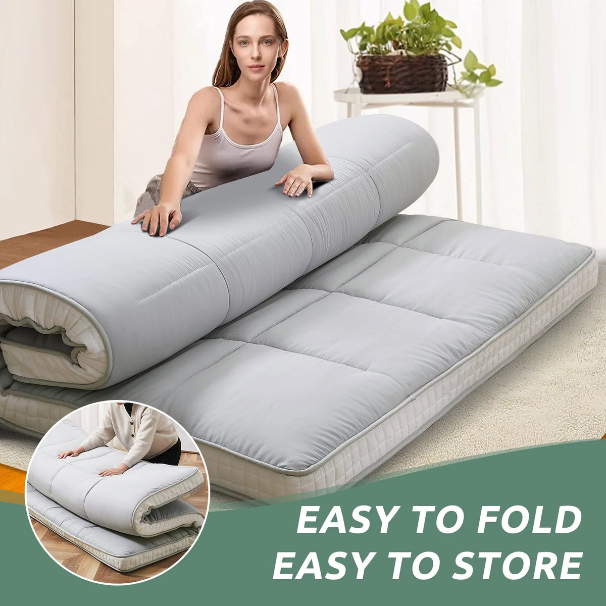 Japanese Floor Futon Mattress, Foldable Roll Up Sleeping Pad J465635