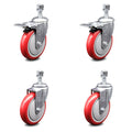 Polyurethane Swivel Threaded Stem Caster Set of 4 with 5 inch Red Wheels M75845