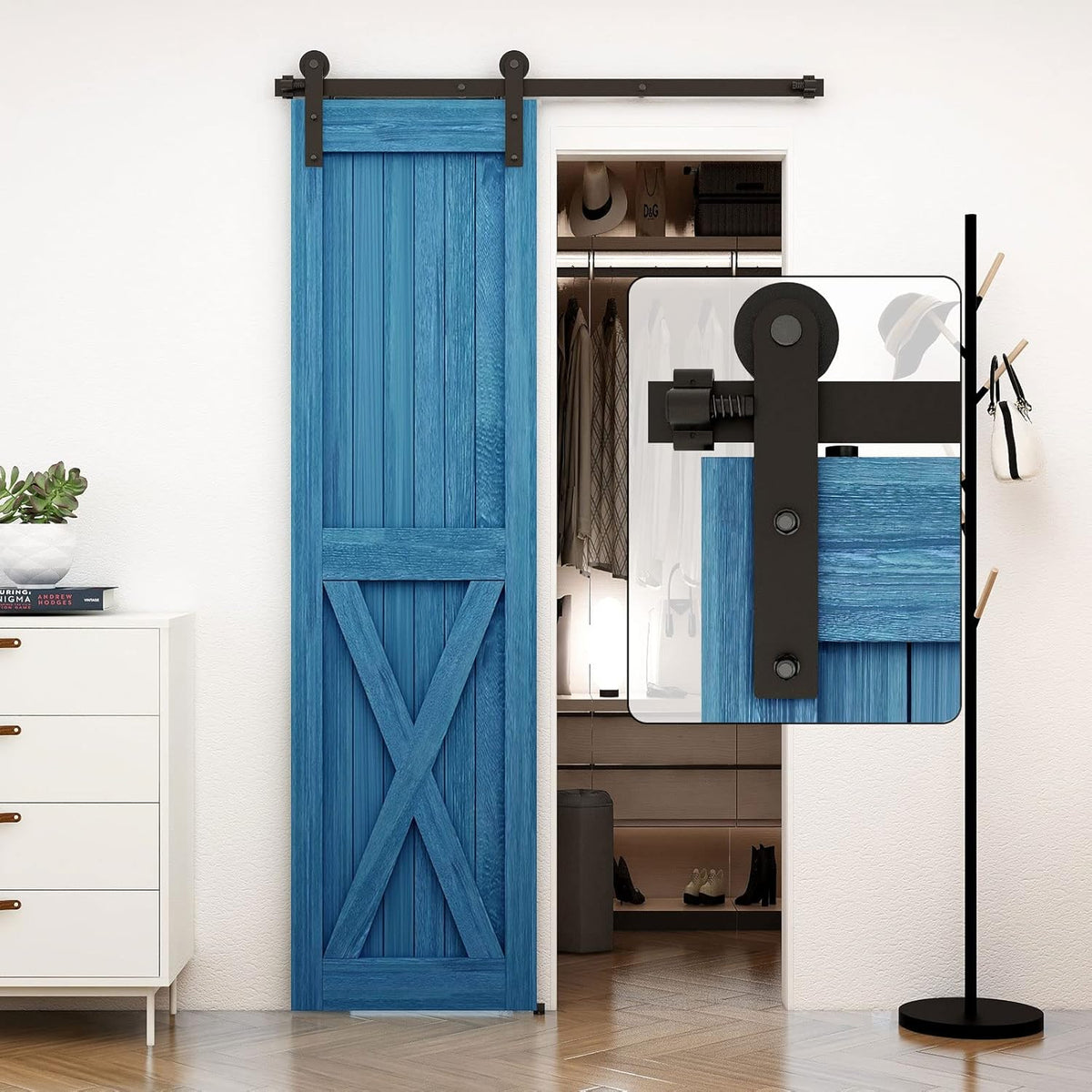 6.6FT Single Sliding Barn Door Hardware Kit Black Carbon Steel Flat Track System 5-Piece Rails Pack of 2 S7429