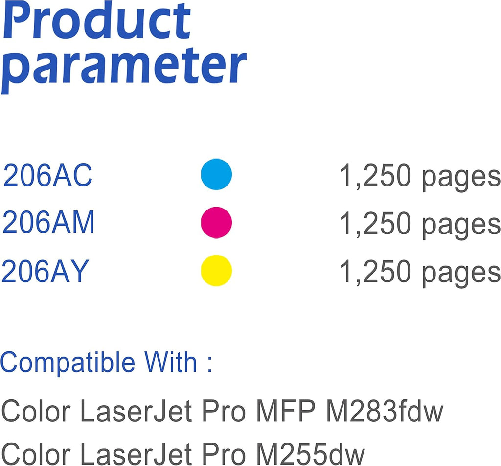 Compatible 206A Toner Cartridge 3 Pack Cyan Magenta Yellow K119
