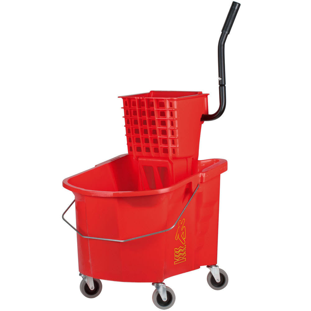 Red Splash Guard Mop Bucket with Side-Press Wringer K935769
