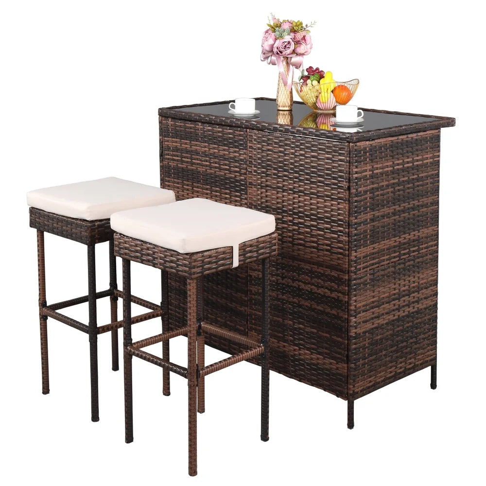4 PCs Outdoor Wicker Conversation Set with Tempered Glass Coffee Table S803