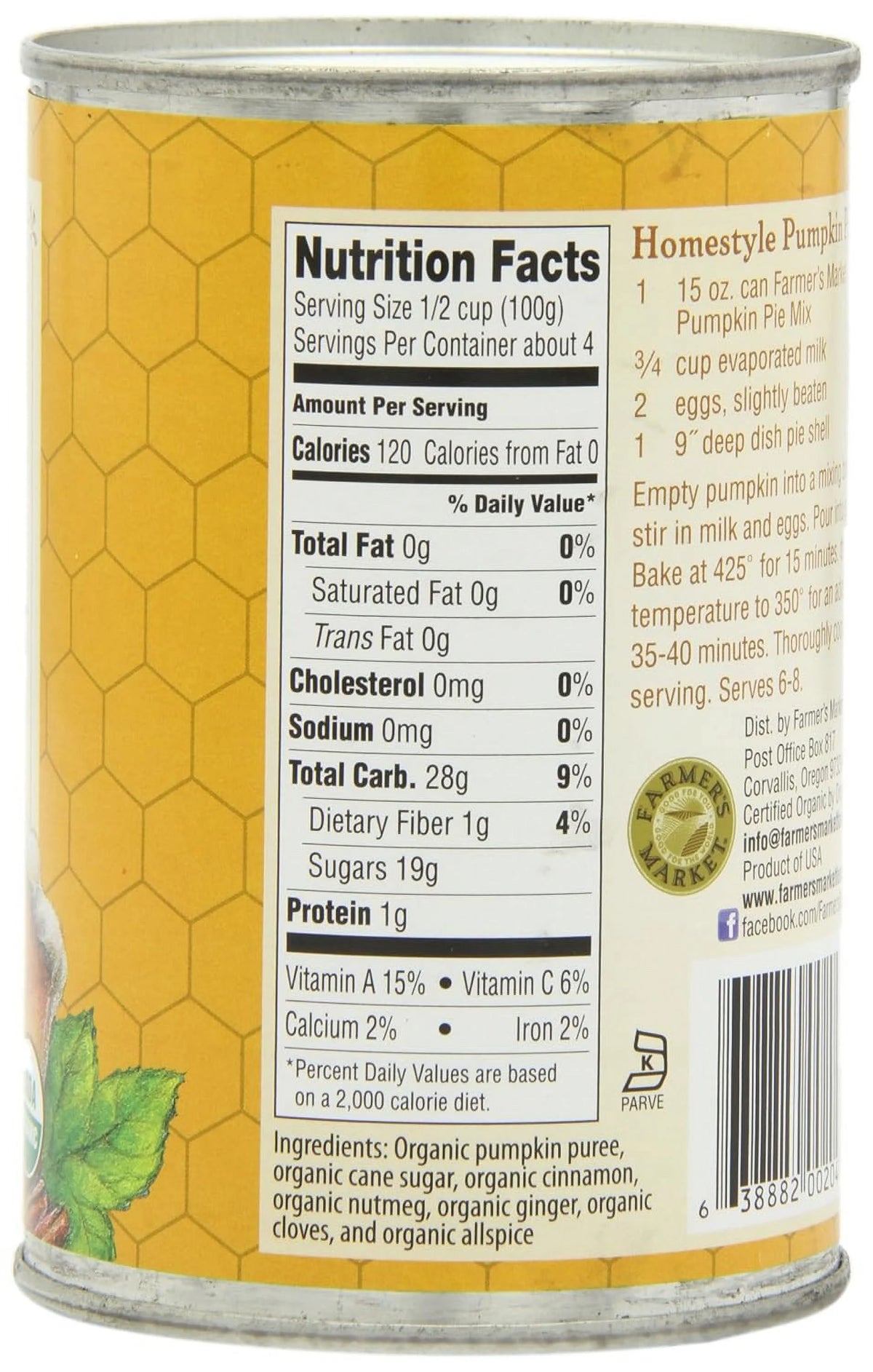 Organic Canned Pumpkin Pie Mix 15-Ounce Cans Pack Of 12 L694