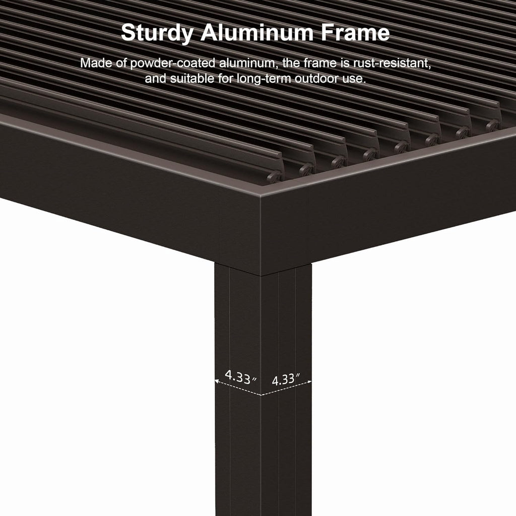 11' × 13' Louvered Aluminum Pergola with Roller Blinds D493