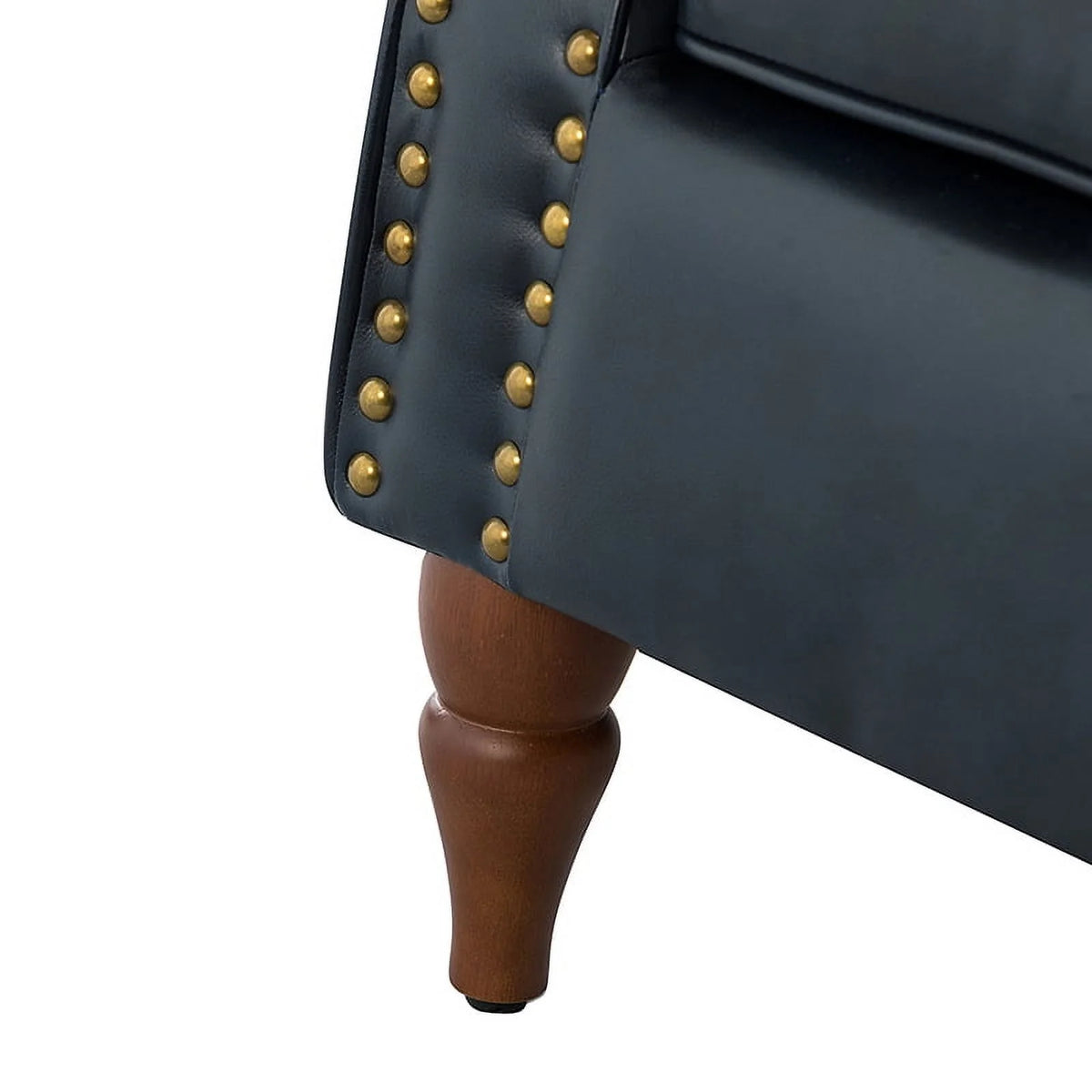 Navy Mid-Century Upholstered Accent Armchair with Wooden Legs U6154