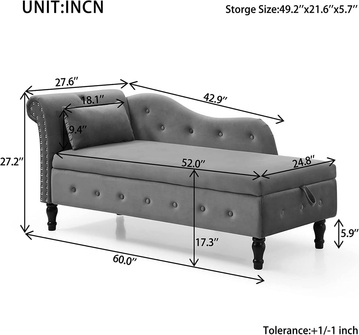 Gray Velvet Chaise Lounge Chair with Storage Z823