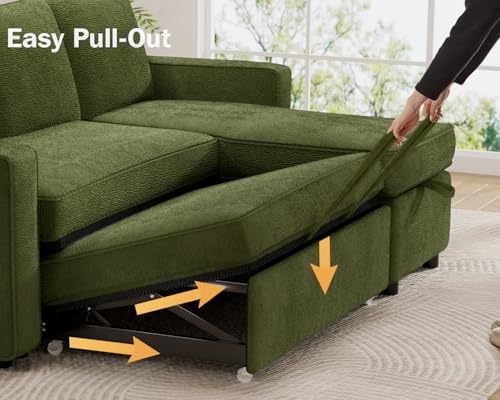 Green Chenille L Shaped Sleeper Sofa with Pull Out Bed E122