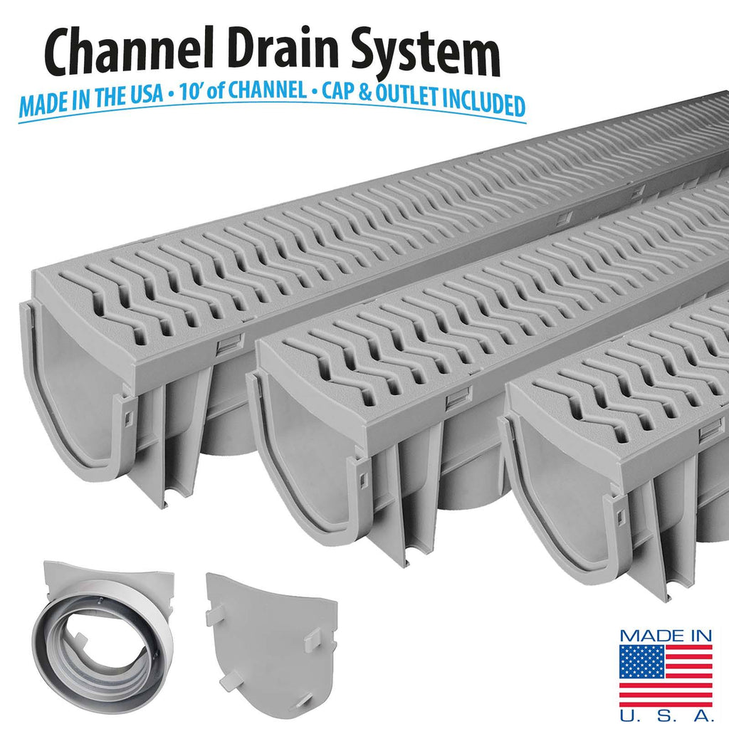 3-Pack Drainage Trench Channel Drain with Grate U2013